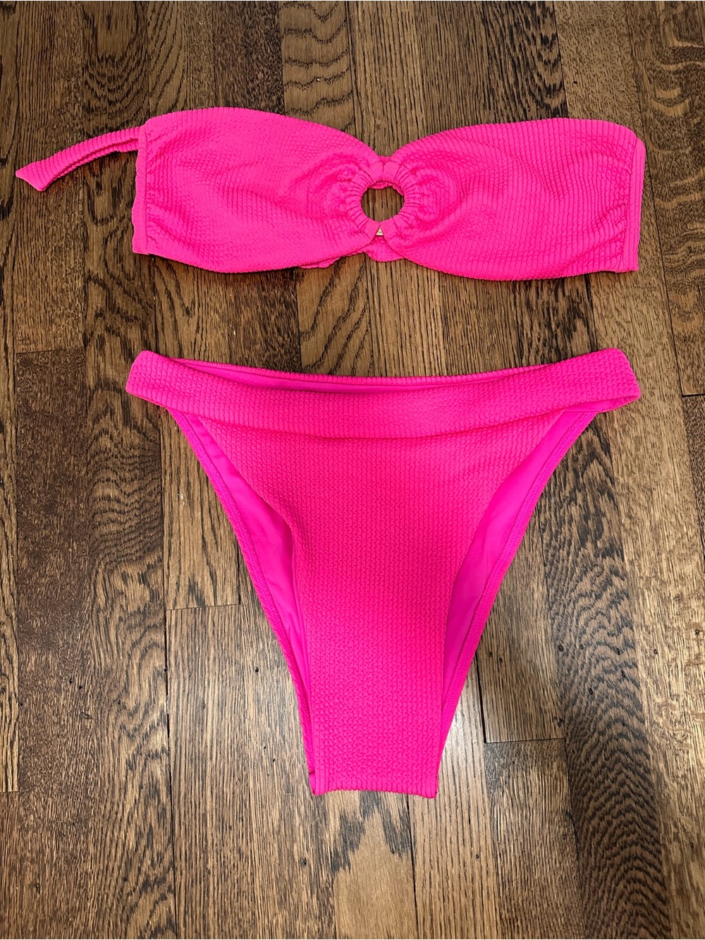 Monday Swimwear | Hot Pink Ribbed Bikini Set | Large
